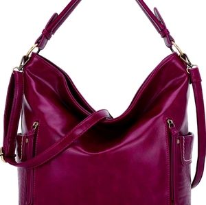 Wine Red Hobo Shoulder Hand Bag Vegan Leather